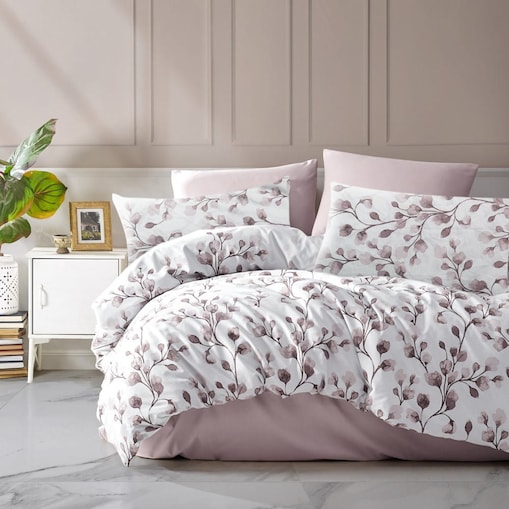 Pościel satynowa 220x200 Puha-2 w różowe kwiaty Luxury