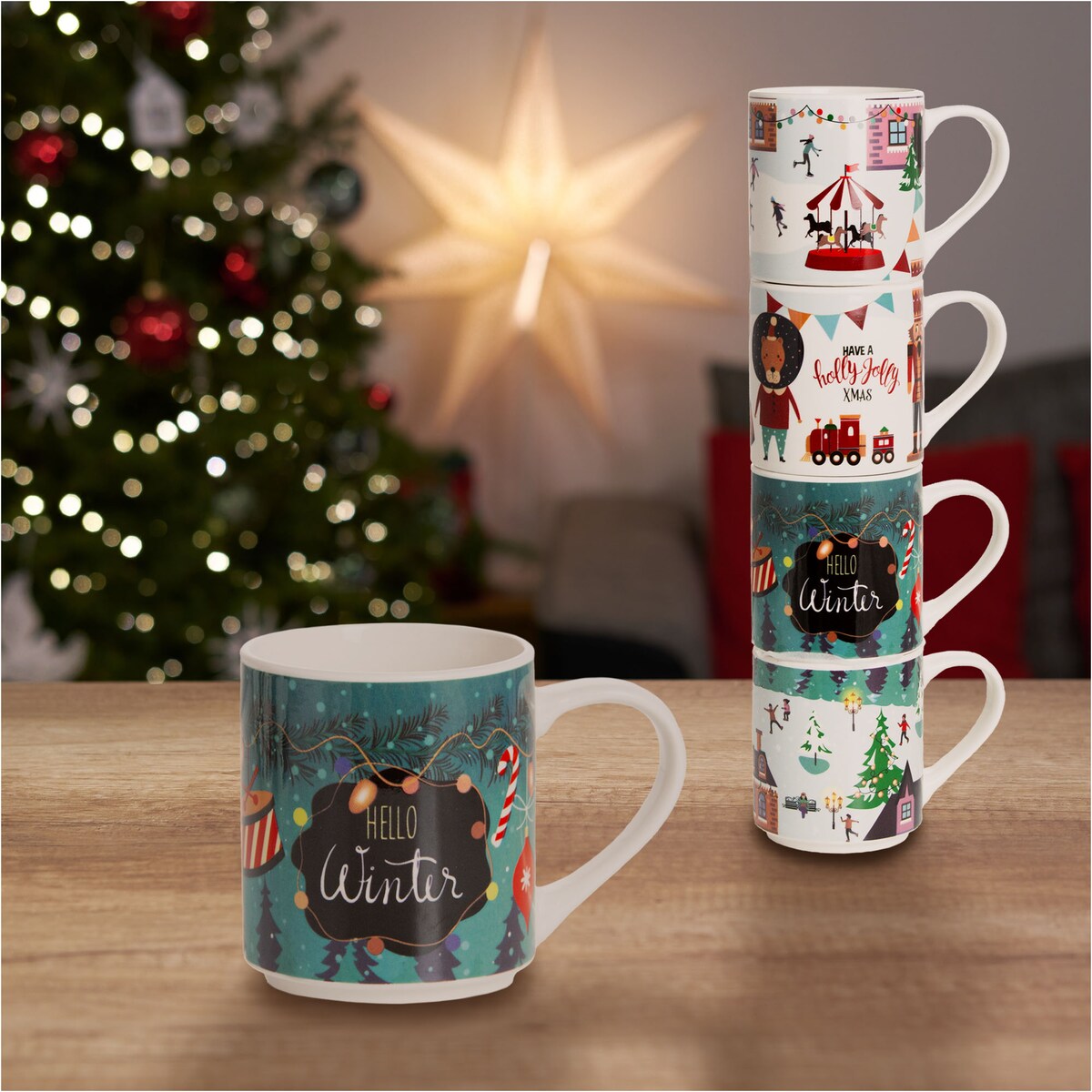 Zestaw Kubków Świątecznych 265 Ml Boże Narodzenie Stojący Święty Mikołaj