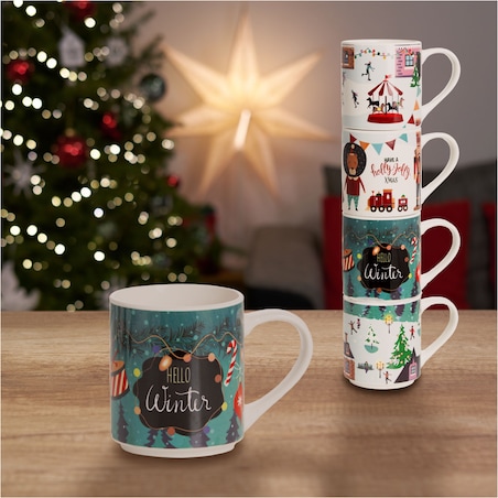 Zestaw Kubków Świątecznych 265 Ml Boże Narodzenie Stojący Święty Mikołaj