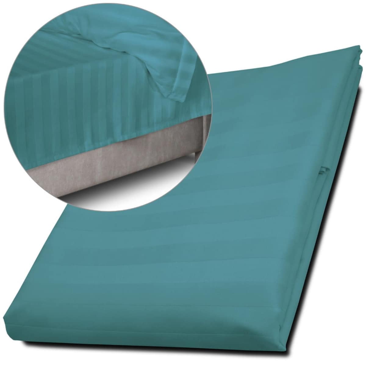 Prześcieradło bambusowe satyna bawełniana 160x240 Bamboo paski, turkusowe