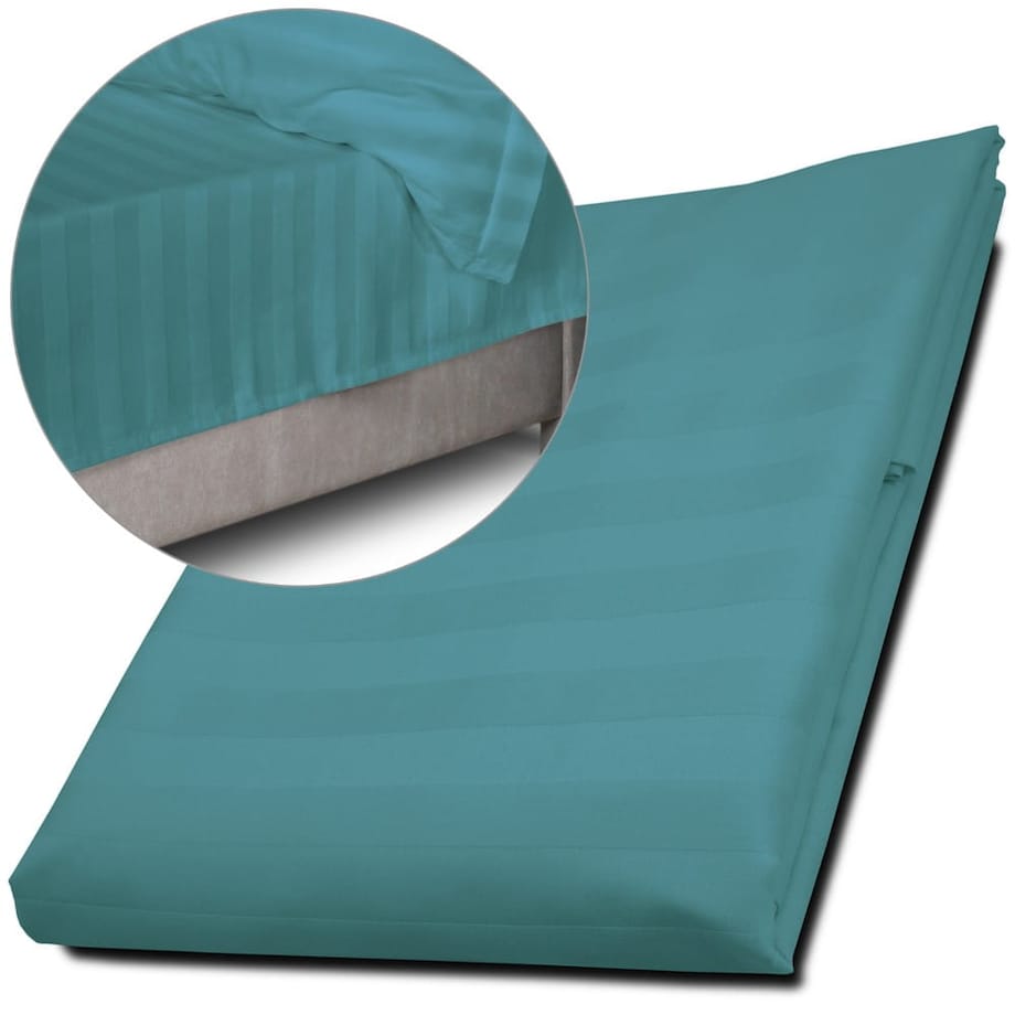 Prześcieradło bambusowe satyna bawełniana 160x240 Bamboo paski, turkusowe