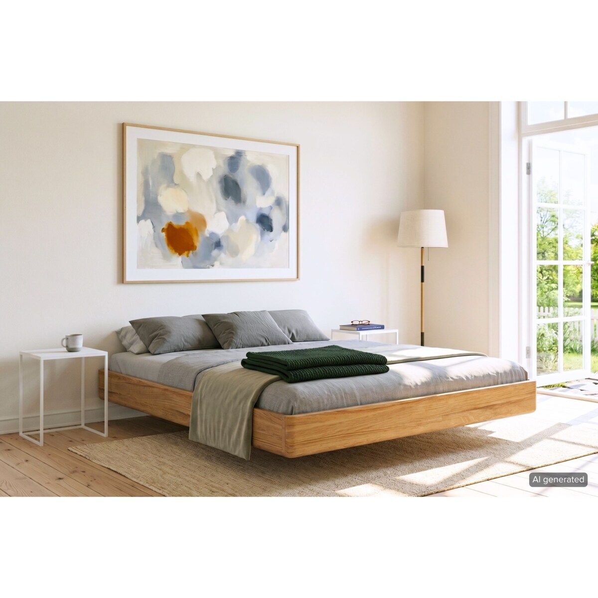 Łóżko lewitujące drewniane dębowe Visby LENA FLAT bez szafek / 180x200 cm, lakier naturalny