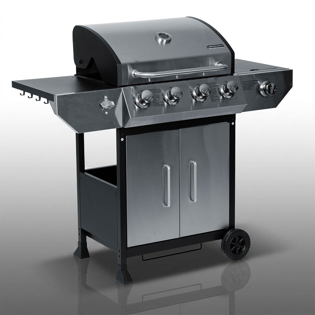 Grill gazowy ogrodowy Berdsen BD-896 żeliwny ruszt z pokrywą mocny 4+1 palniki termometr