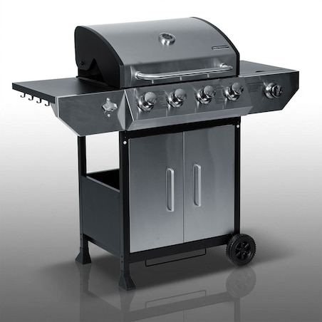 Grill gazowy ogrodowy Berdsen BD-896 żeliwny ruszt z pokrywą mocny 4+1 palniki termometr