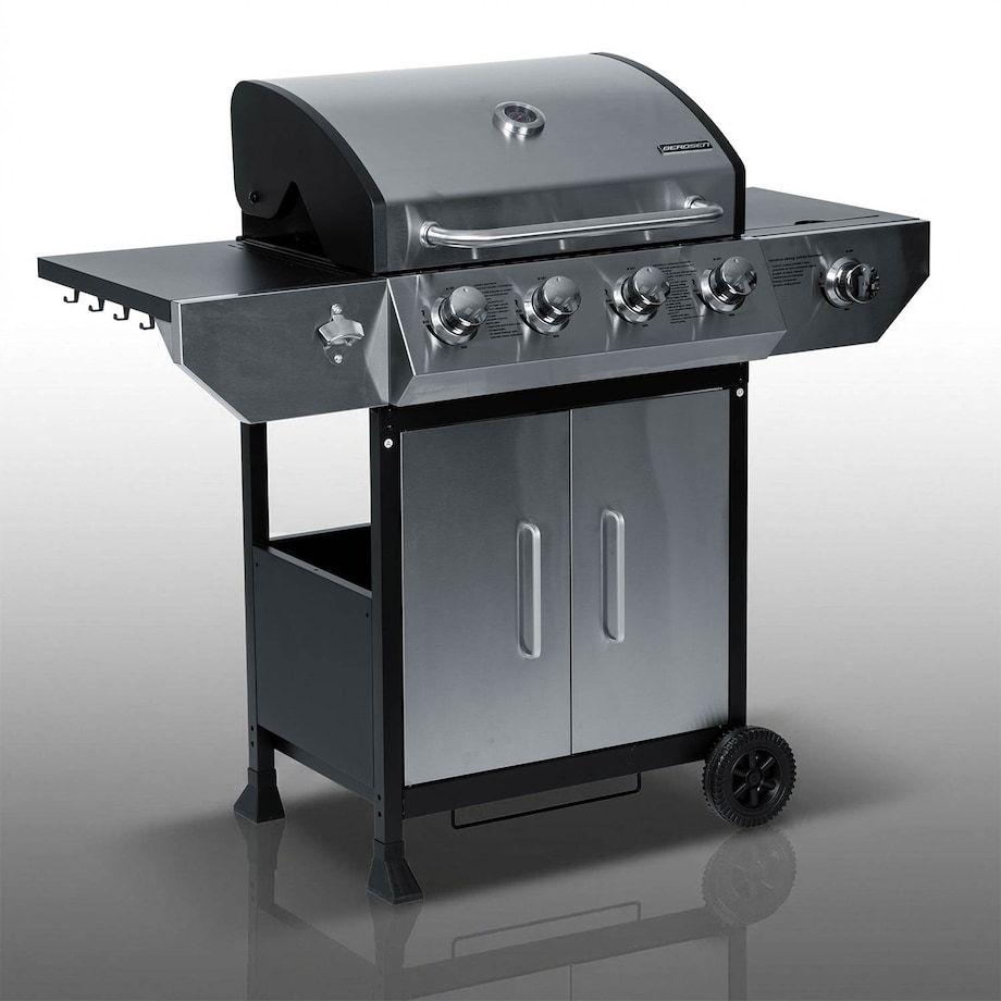 Grill gazowy ogrodowy Berdsen BD-896 żeliwny ruszt z pokrywą mocny 4+1 palniki termometr