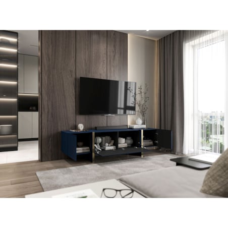 Szafka RTV Kenzo Nowoczesna Komoda RTV Glamour Granatowy Mat 180 cm