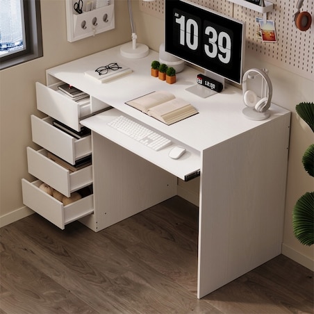 Biurko komputerowe stolik białe młodzieżowe nowoczesne z szufladami półką
