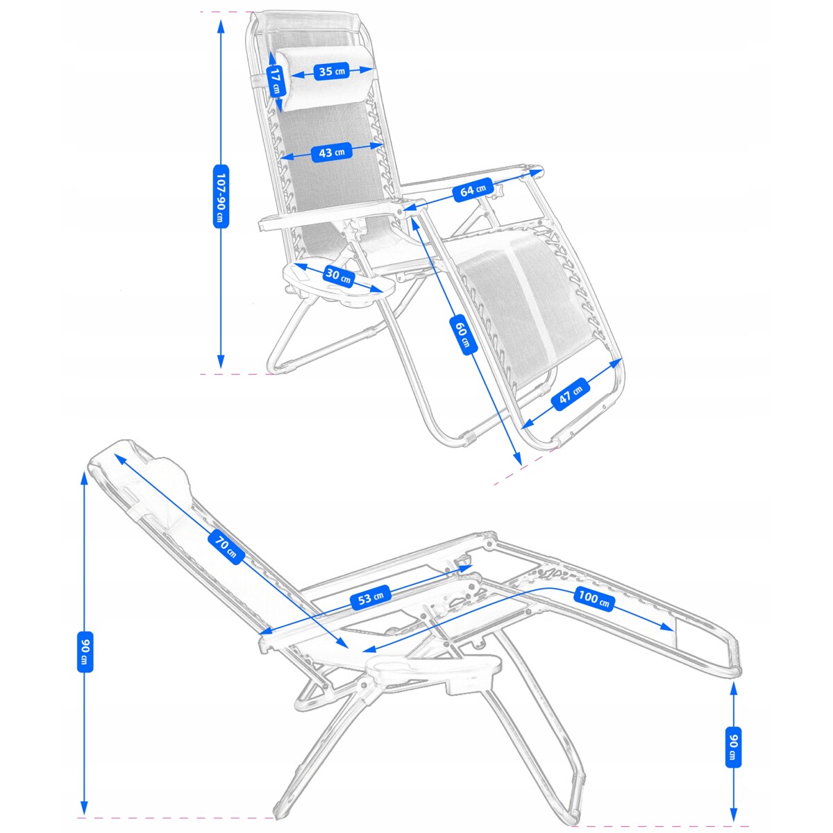Leżak wielopozycyjny ZERO GRAVITY ogrodowy składany