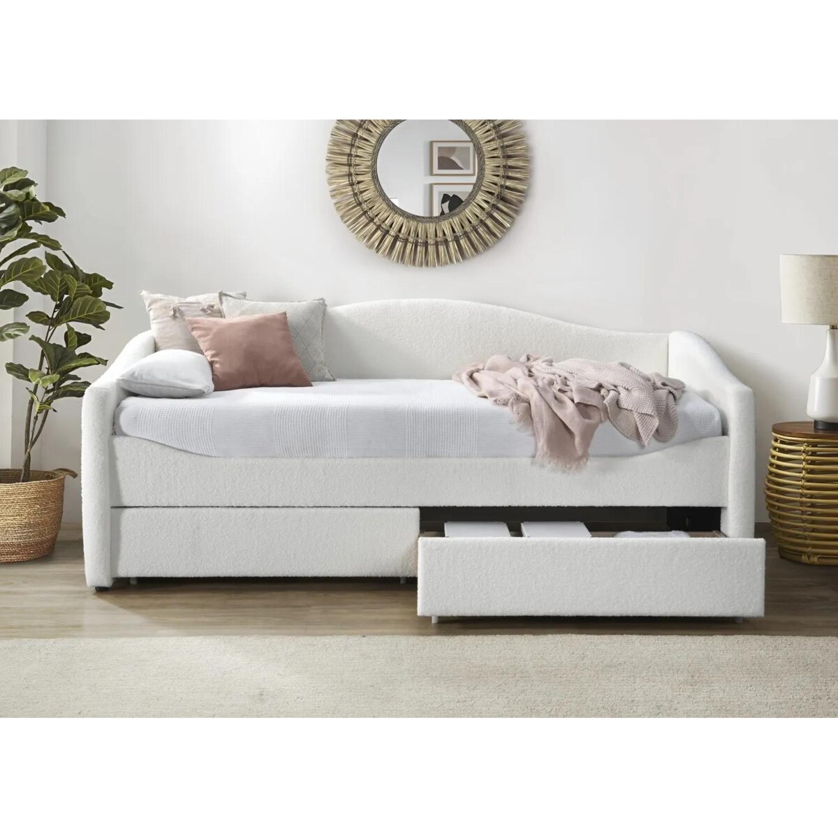 Łóżko tapicerowane CAYDENCE 90x200 kremowe