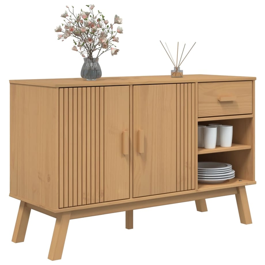 vidaXL Komoda OLDEN, brązowa, 114x43x73,5 cm, lite drewno sosnowe