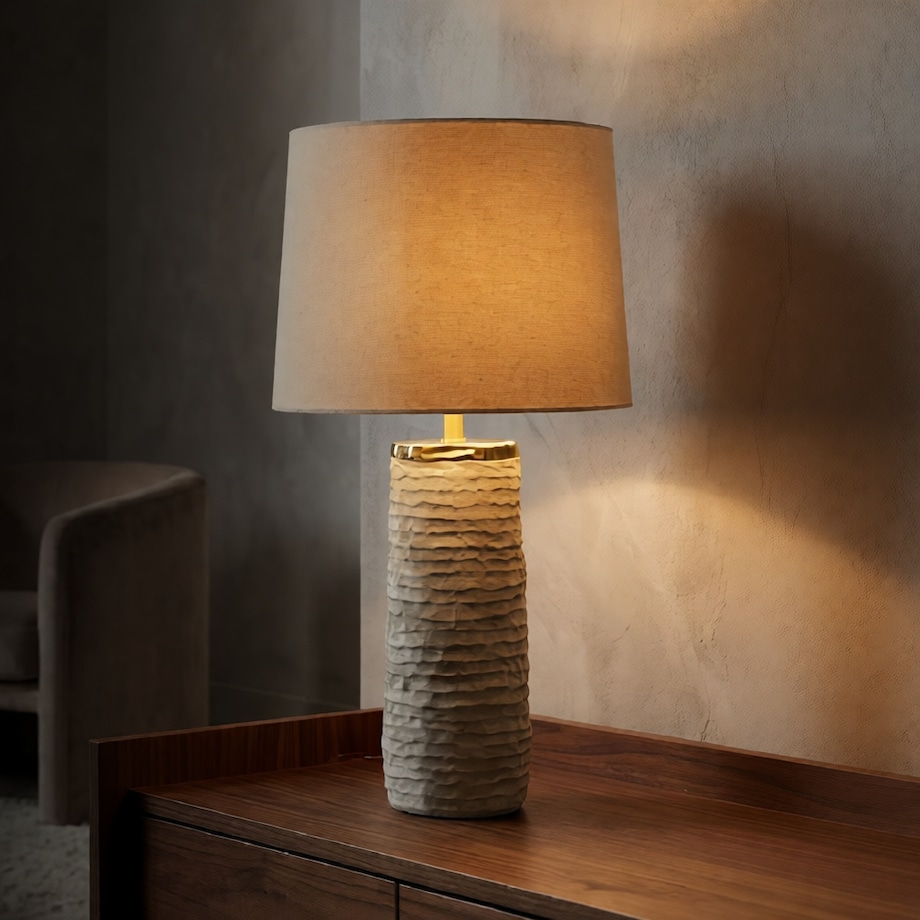 Lampa stołowa Lima, kolor szary i złoty, ceramika i żelazo, 37 x 37 x 73 cm, 1 x E27, max. 40 W, styl nowoczesny, do salonu i sypialni, Mauro Ferretti