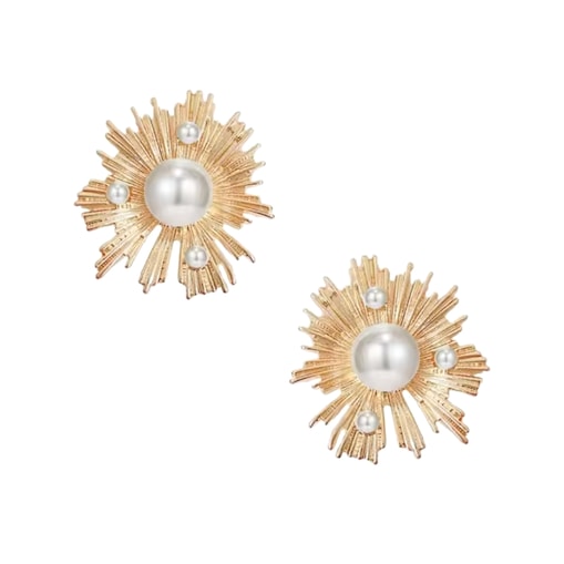 Złote kolczyki przy uchu sztyfty z perłami słoneczka słońce sztyfty