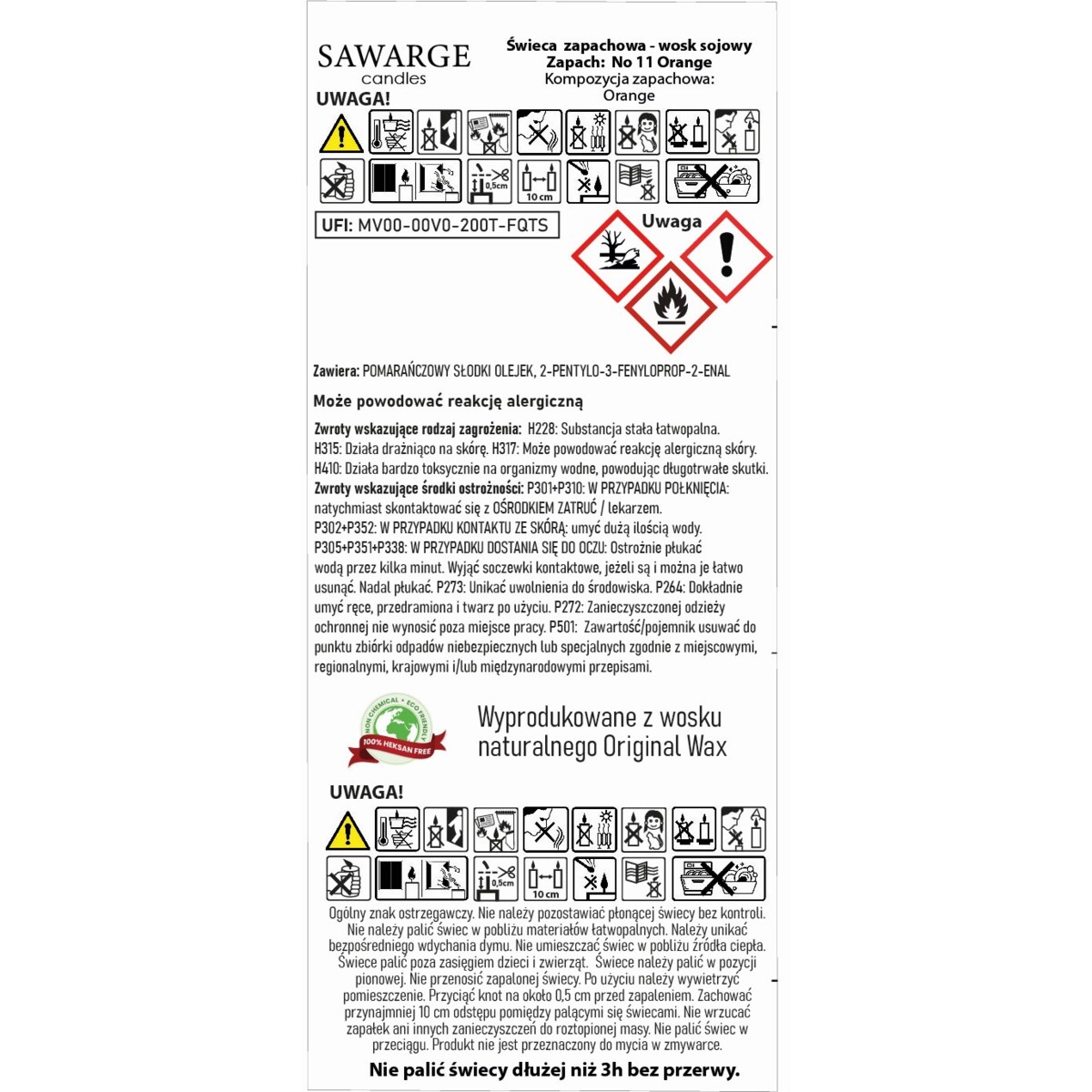 Świeca Zapachowa Sojowa No11 /Drewniany Knot/40h/ Pomarańcza 200g