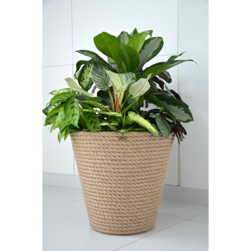 43 BOHO jutowa duża szeroka osłonka na doniczkę koszyk naturalna lina z trawy plecionej JUTA styl skandynawski etno loft wzór 43/210