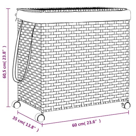 vidaXL Kosz na pranie z kółkami, biały, 60x35x60,5 cm, rattan