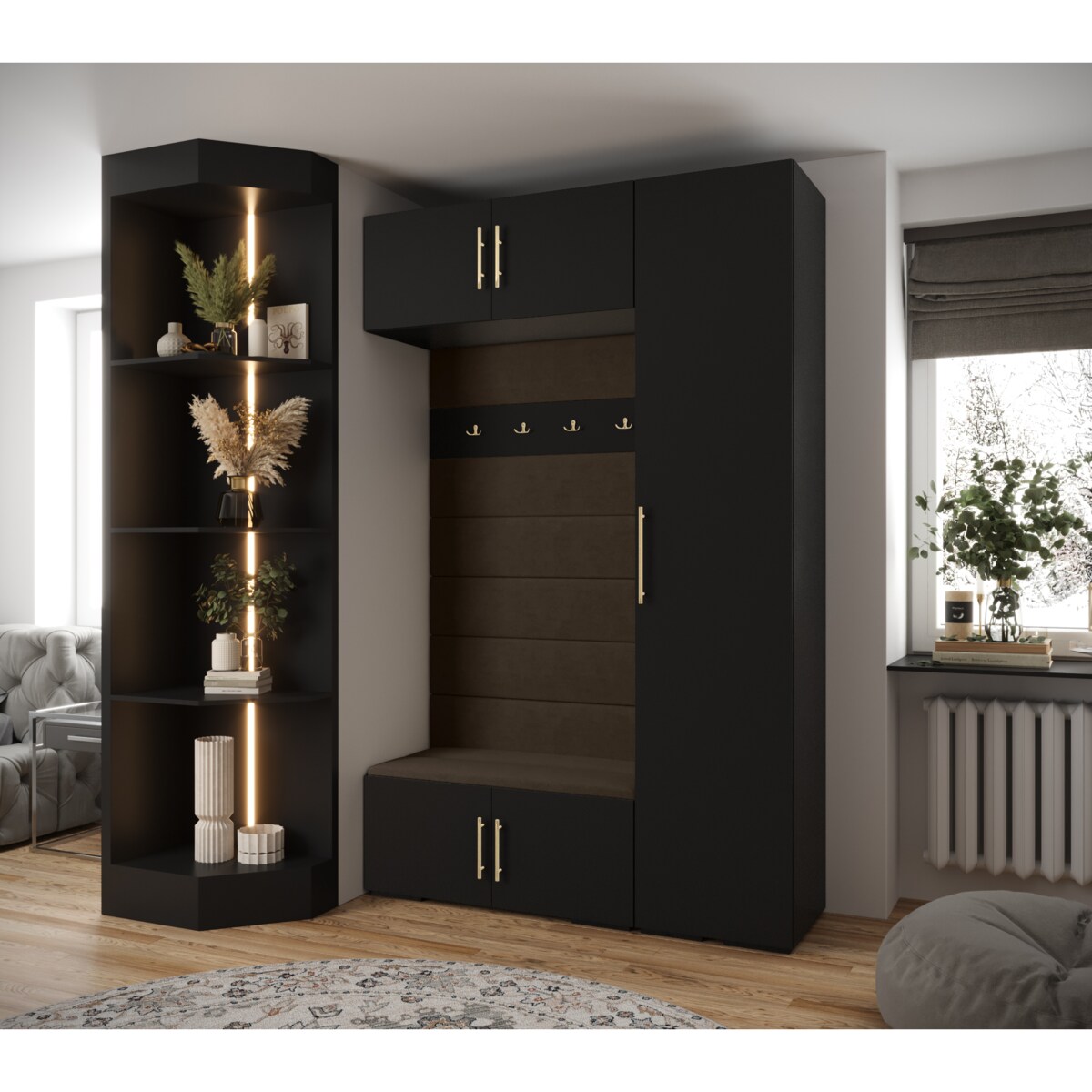 Garderoba do przedpokoju INOVA 3 Z19 czarny+złoty+manila04