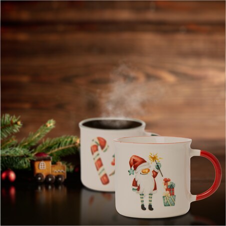 Kubek Świąteczny Ceramiczny Na Prezent 300 Ml Boże Narodzenie Mikołaj Lizak Zestaw 2 Szt