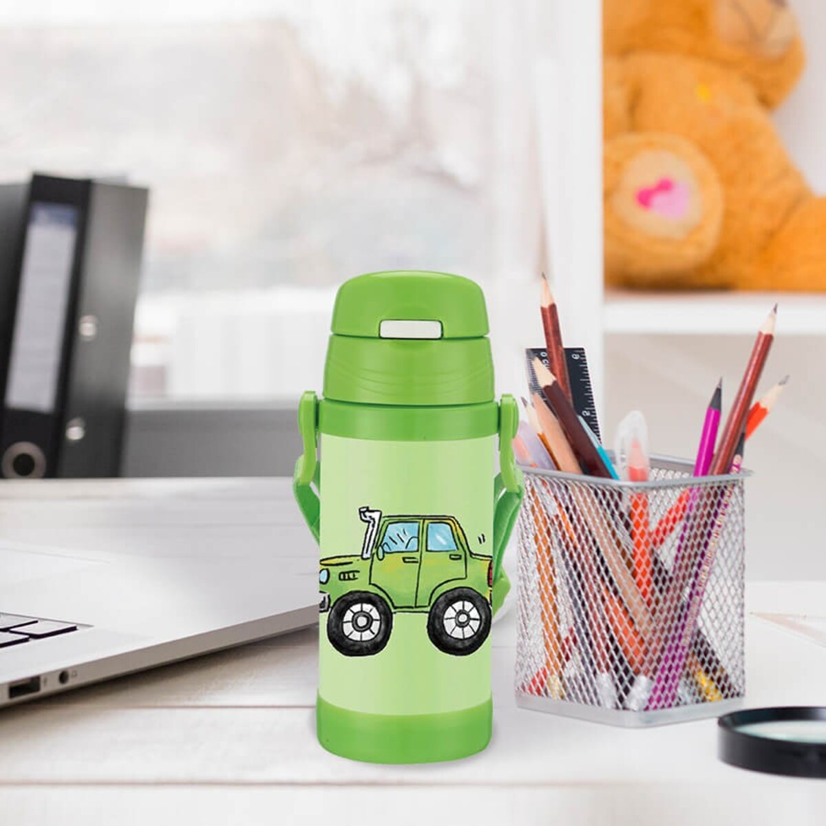 Kubek termiczny dla dzieci dziecka ze słomką 350ml autko MAESTRO MR-1640-35-B