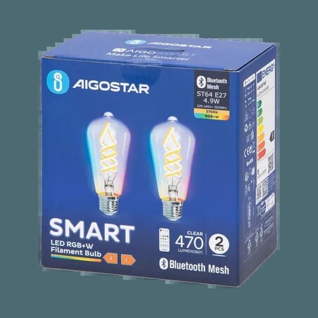 inteligentna żarówka bluetooth mesh st64 4.9w rgbw 2 szt. ,z pilotem
