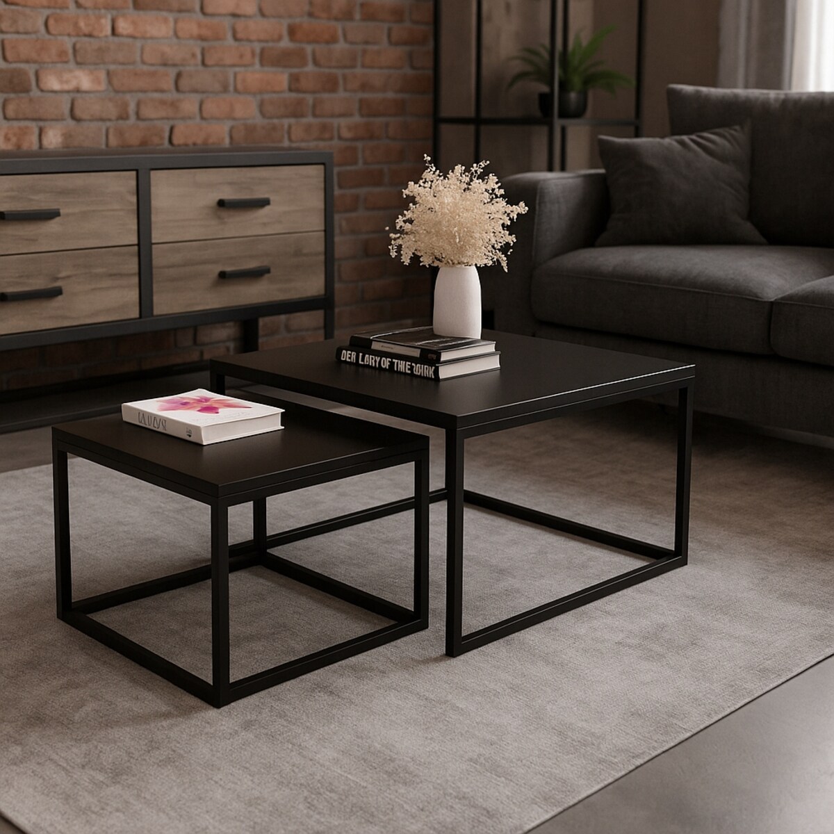 Designerskie Stoliki Kawowe 2w1 CUBE Czarny Mat Loft Minimalizm 2szt