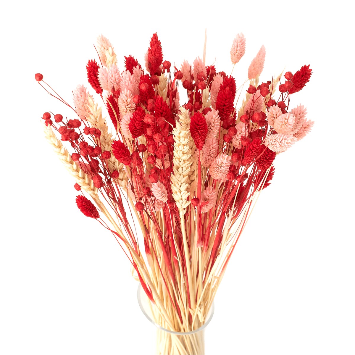 Bukiet suszonych kwiatów Red&Pink - pszenica, len , phalaris