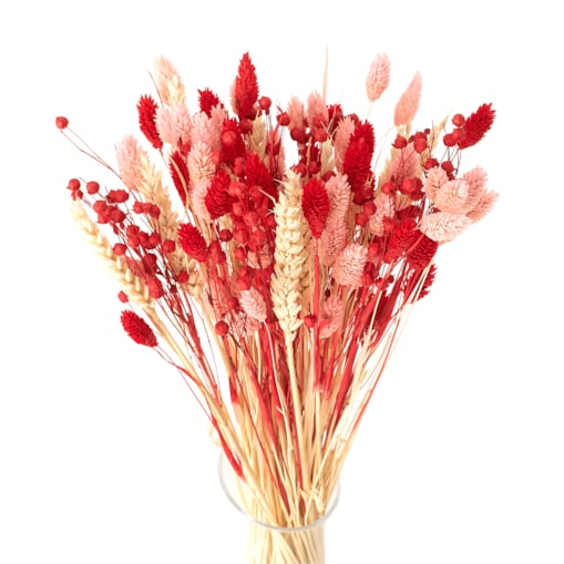 Bukiet suszonych kwiatów Red&Pink - pszenica, len , phalaris