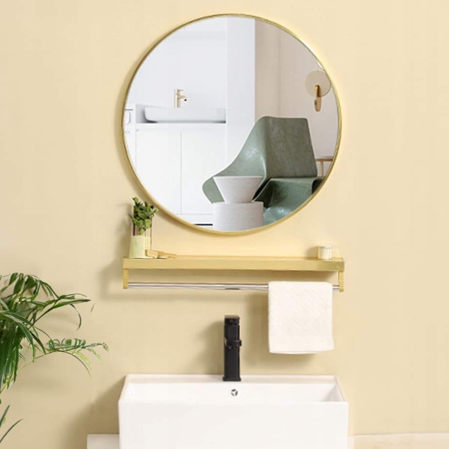 Lustro okrągłe złote 80 cm ścienne do łazienki salonu sypialni loft