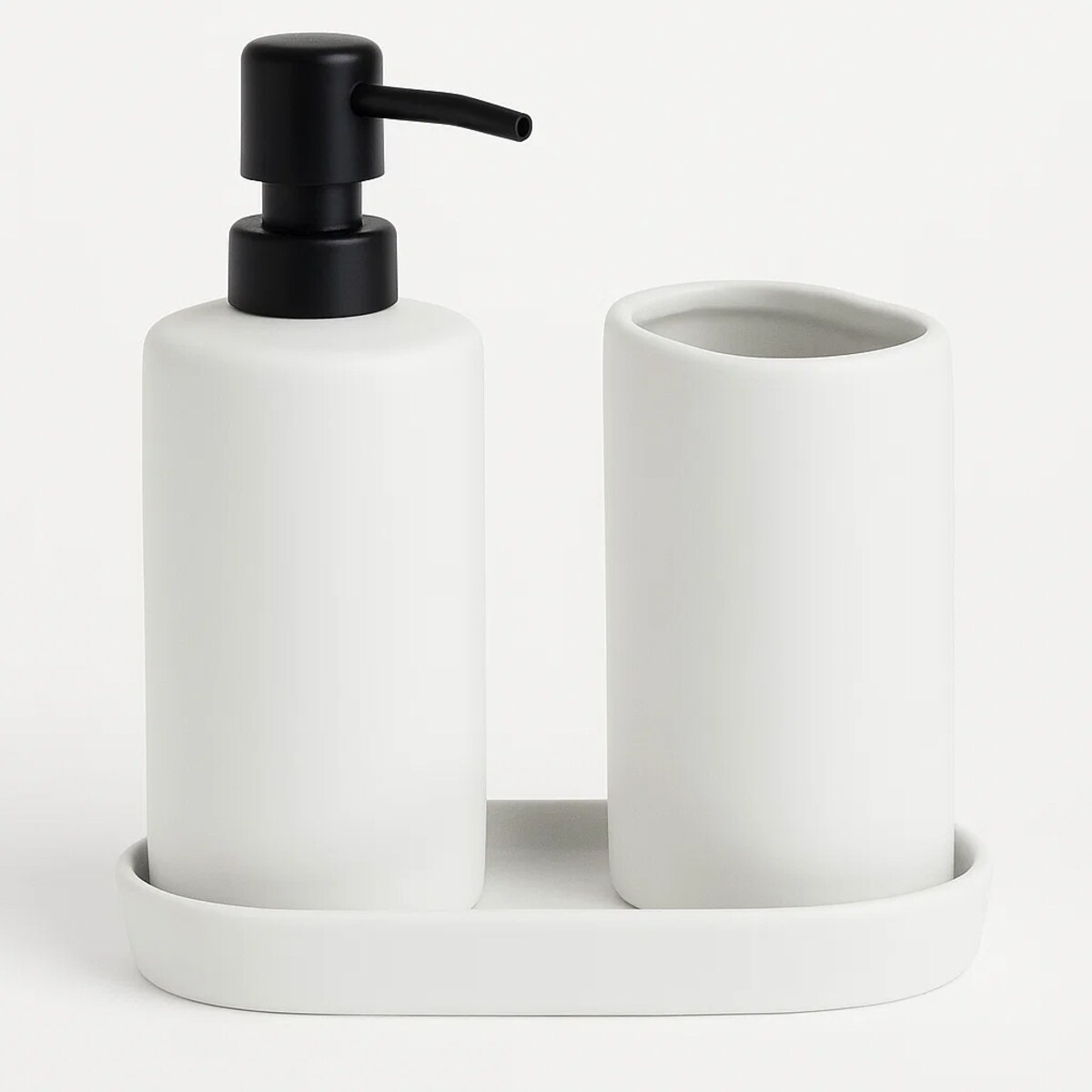 Zestaw łazienkowy PLY, ceramiczny dozownik, kubek i taca