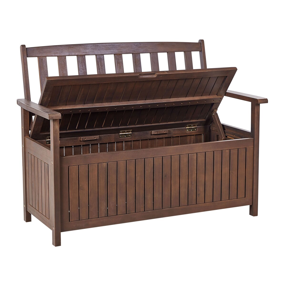 Ławka ogrodowa ze schowkiem 120 cm drewniana ciemna SOVANA