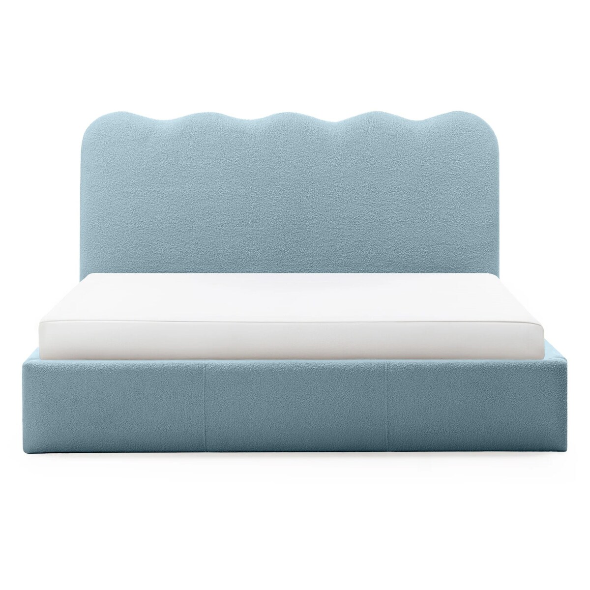 Łóżko 160x200 cm ze stelażem i pojemnikiem bouclé niebieskie