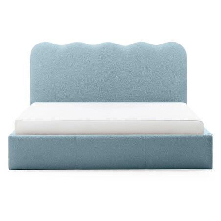 Łóżko 160x200 cm ze stelażem i pojemnikiem bouclé niebieskie