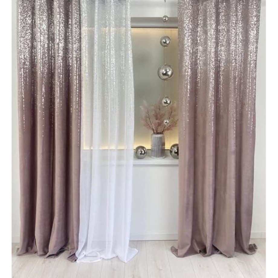 Zasłony welurowe "srebrny deszcz" 140x270 na taśmie marszczącej. Róż