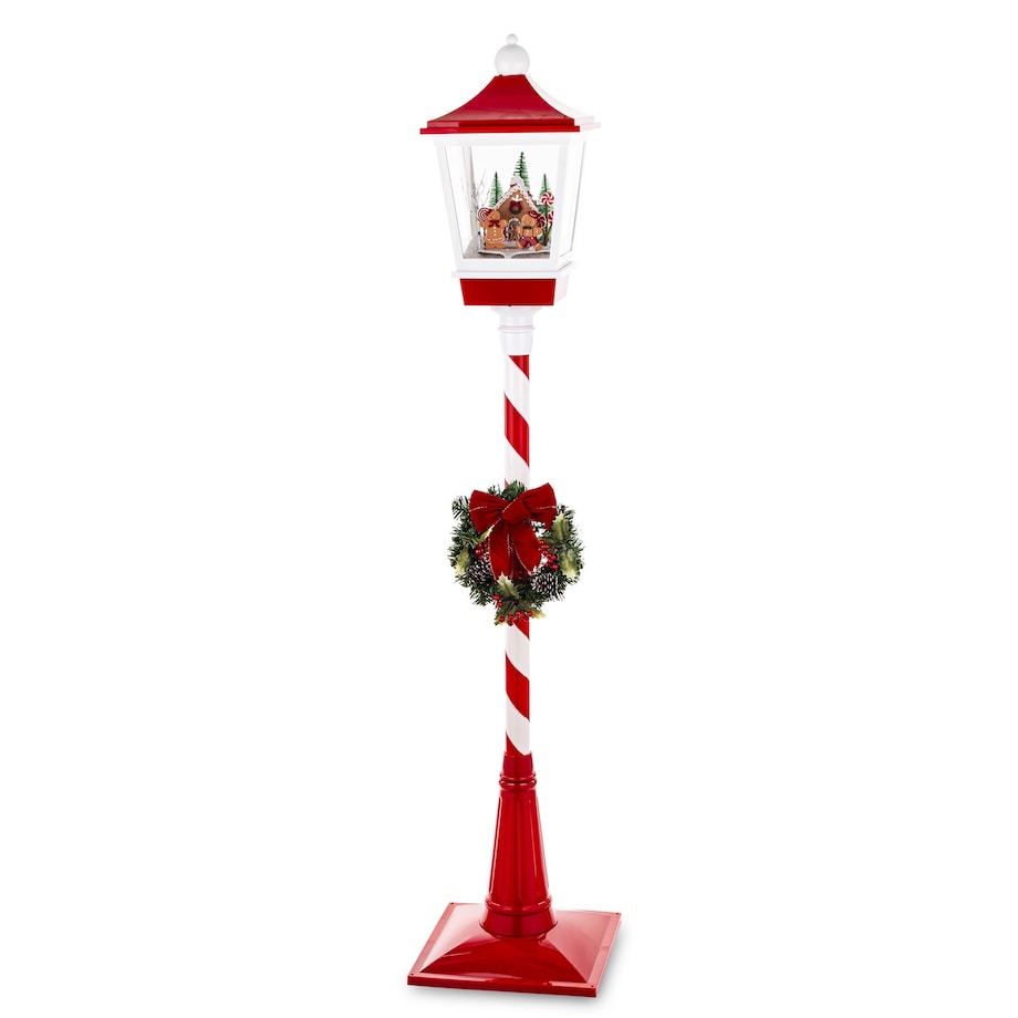 Latarnia świąteczna LED czerwona 186x38x38 cm MAYAK-3 z pozytywką i ludkami piernikowymi