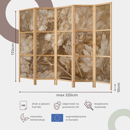 Parawan Japoński 5-panelowy Lastriko W Stonowanych Kolorach 225x172cm