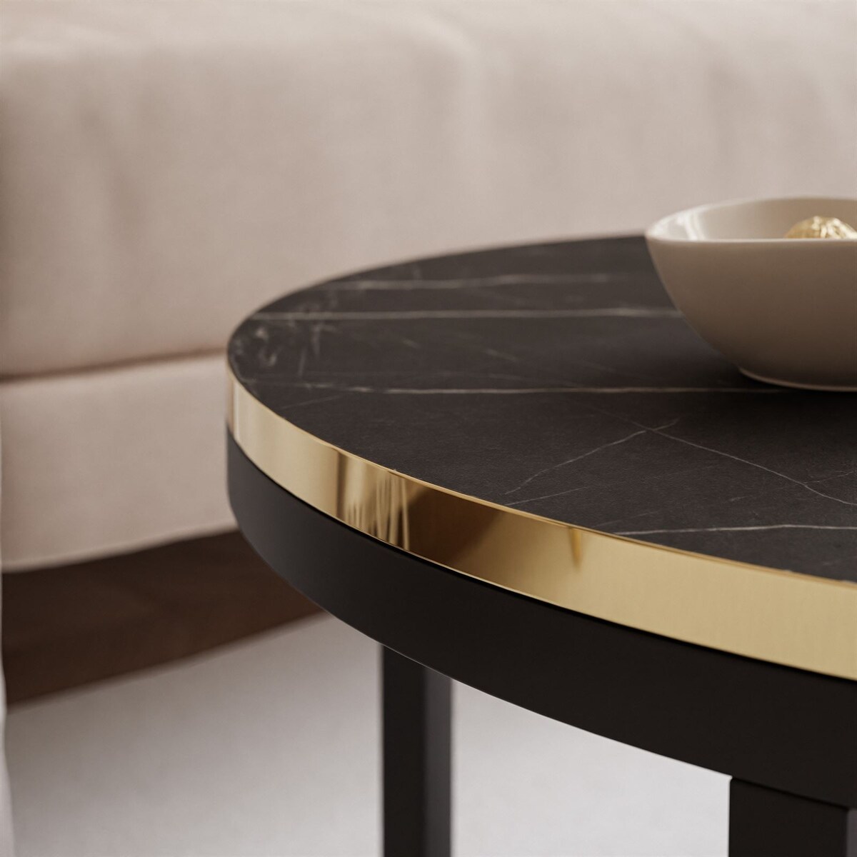 Okrągły stolik kawowy SOLEIL 2w1 czarny grigia pietra