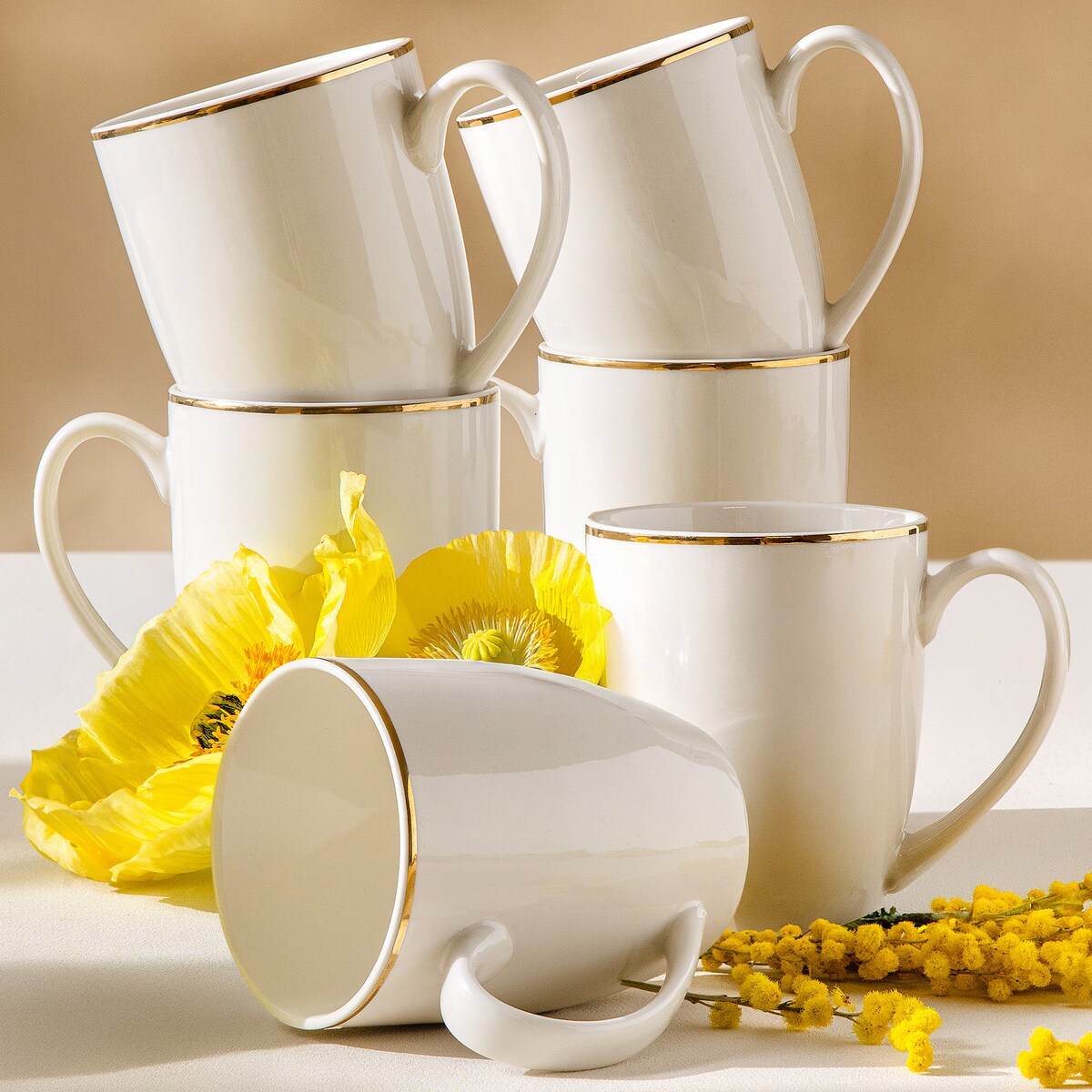 KONSIMO AD BELLA, Kubek 6 szt., kolor ecru/złoty