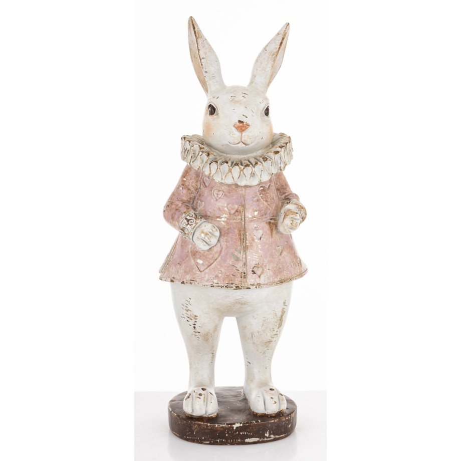 Dekoracja - biała króliczka LUISA 27,5x10,5x9,5 cm w różowej sukience