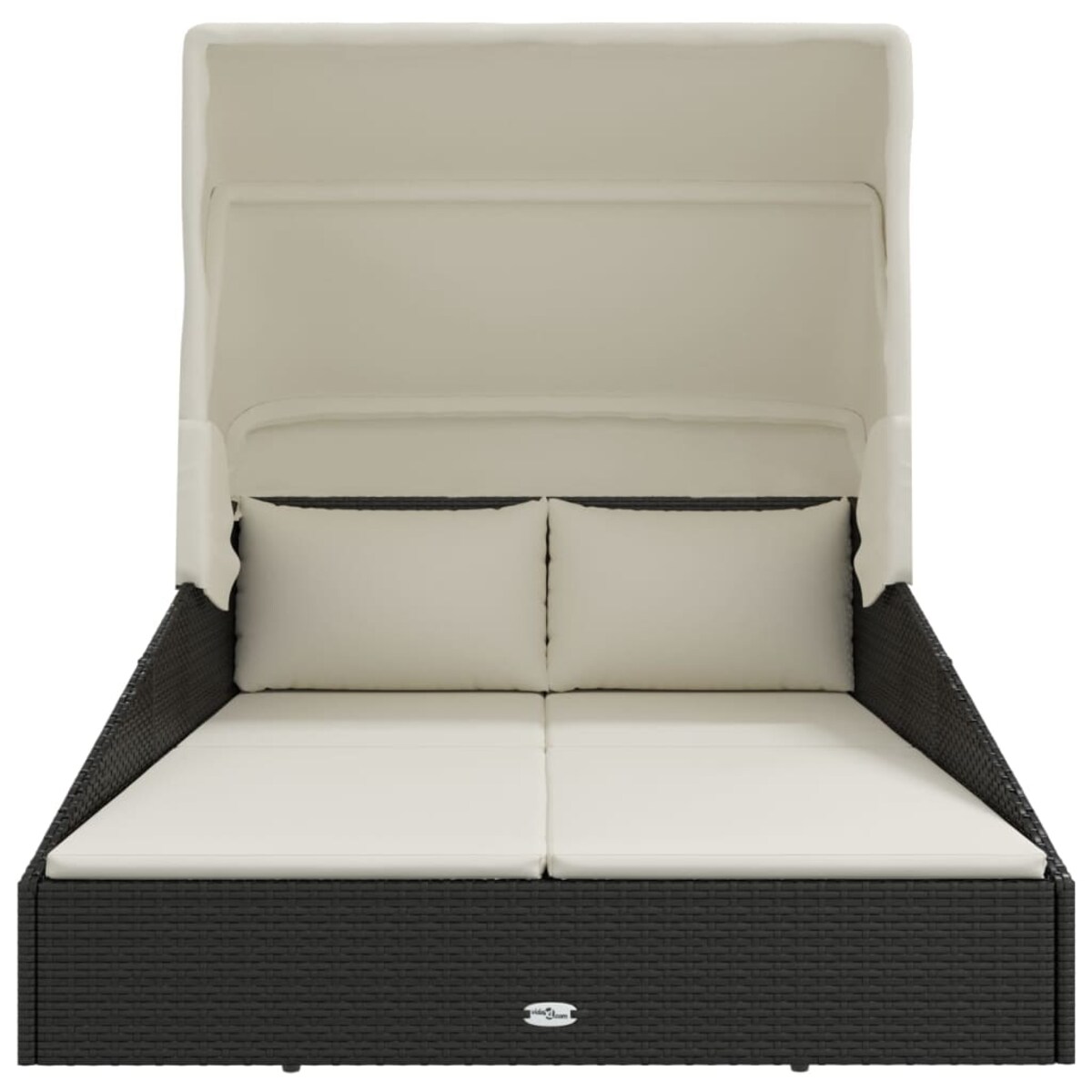 vidaXL Leżak ze składanym dachem, czarny, 200x114x128 cm, polirattan