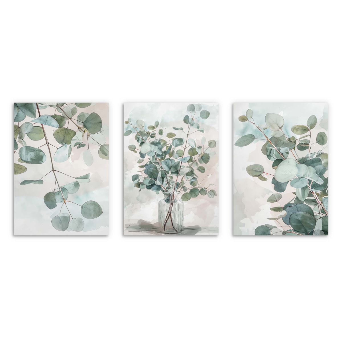 Zestaw Obrazów Plakatów ściennych Pastelowa Ozdoba na ścianę Zielone Liście