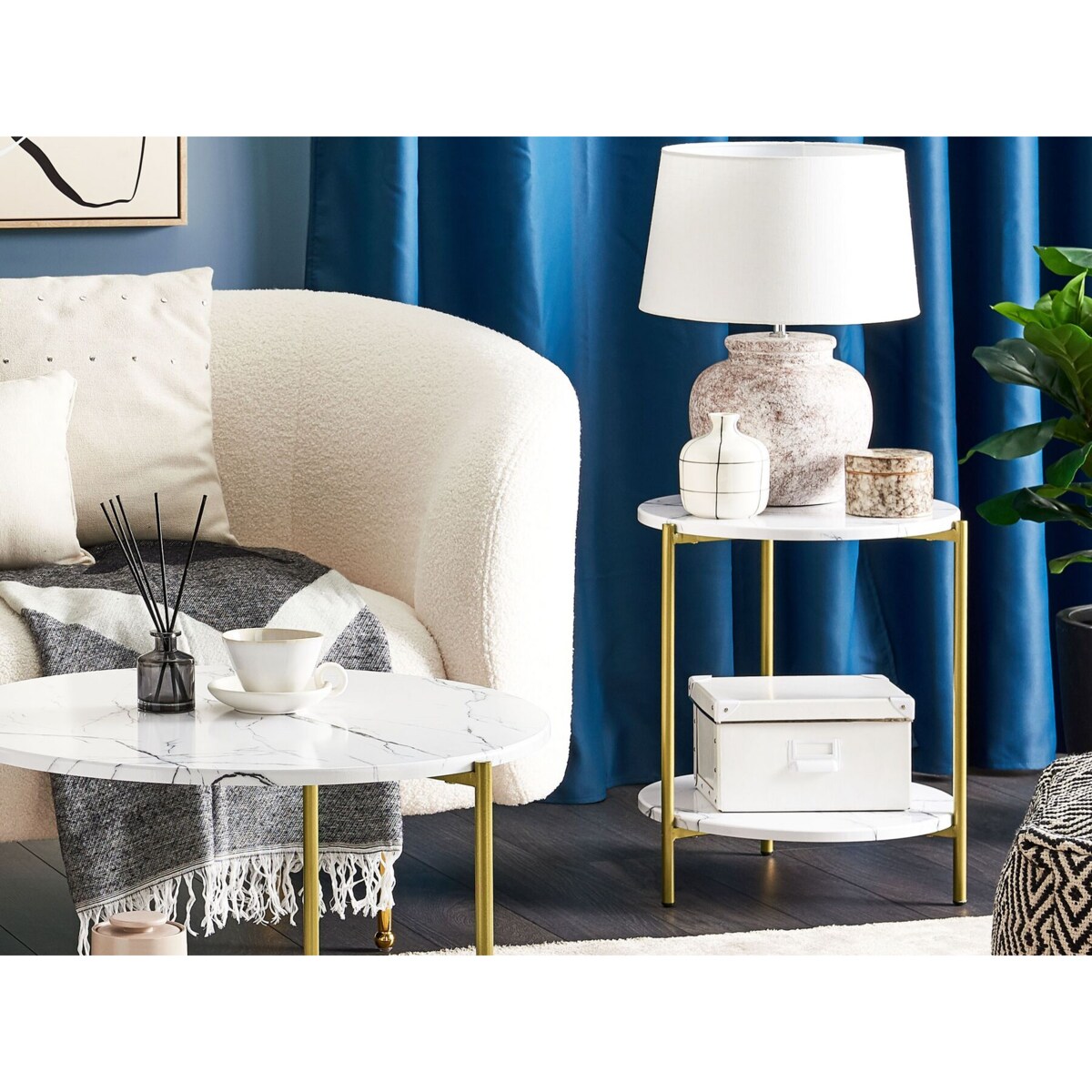 Stolik pomocniczy REVA Biały marmur