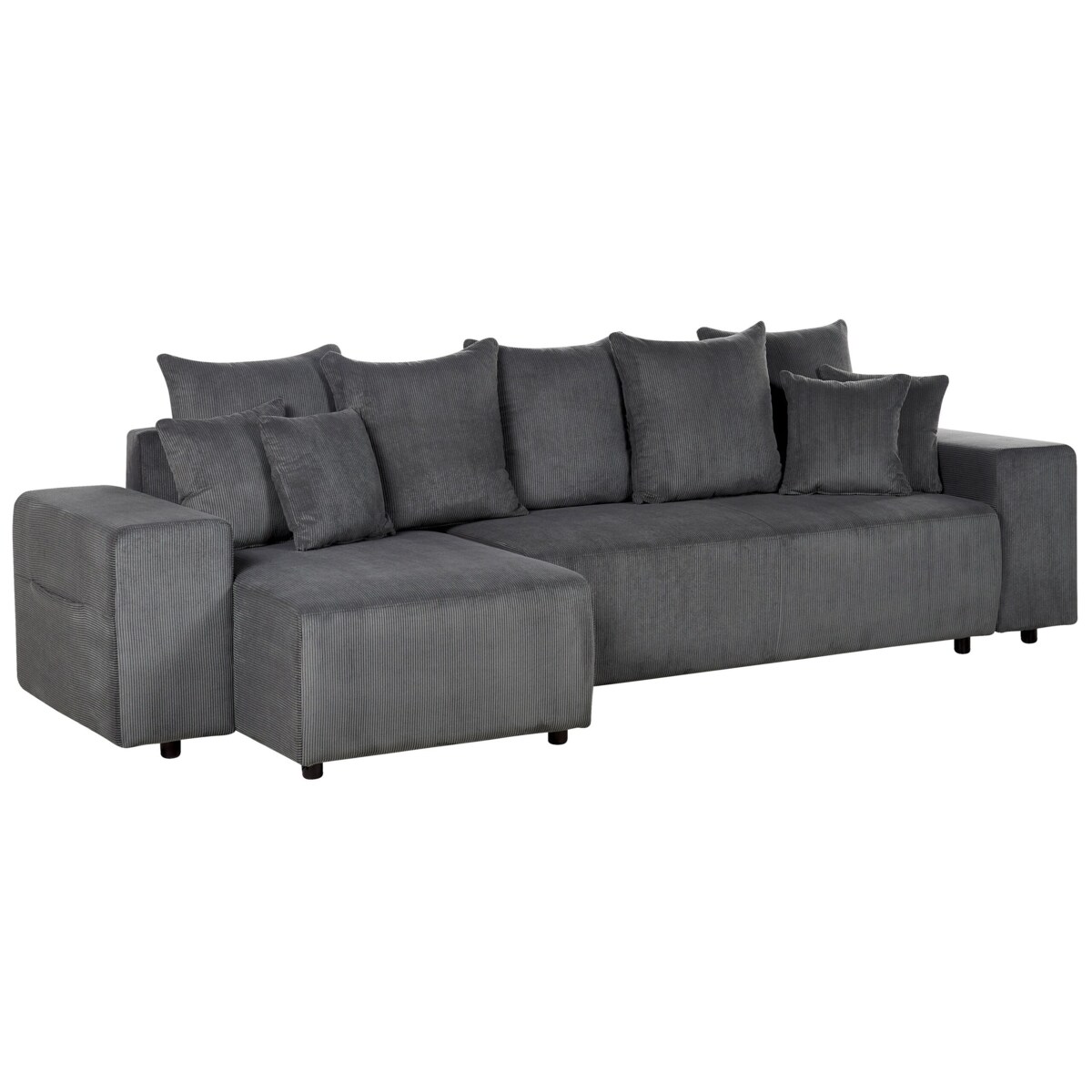 Narożnik prawostronny rozkładany z pojemnikiem sztruksowy ciemnoszary LUSPA