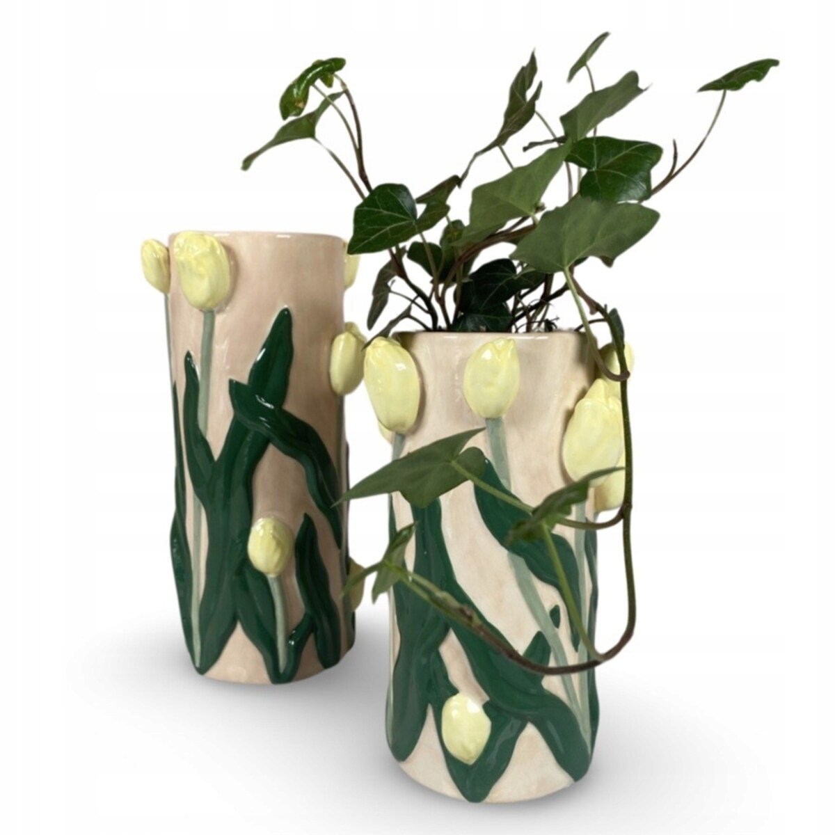 WAZON NA BUKIET KWIATÓW 28cm TULIPANY cylinder ceramiczny wiosenny duży