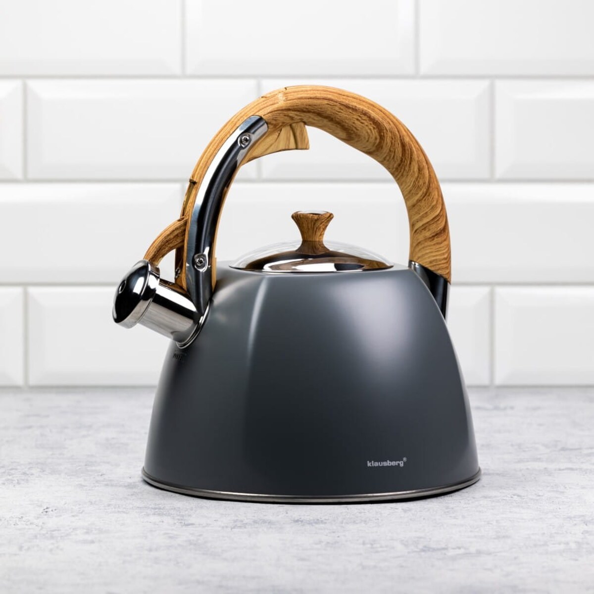 Czajnik stalowy z gwizdkiem lakierowany 3.0L szary matowy KLAUSBERG