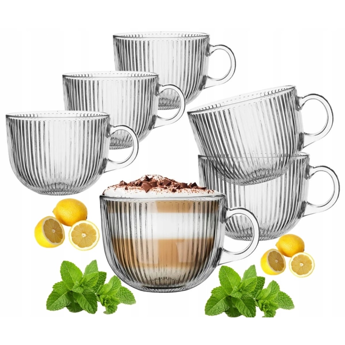 SZKLANKA KUBEK DUŻA w paski plisy 510 ml szkło filiżanka 6szt na napoje