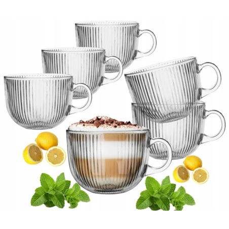 SZKLANKA KUBEK DUŻA w paski plisy 510 ml szkło filiżanka 6szt na napoje