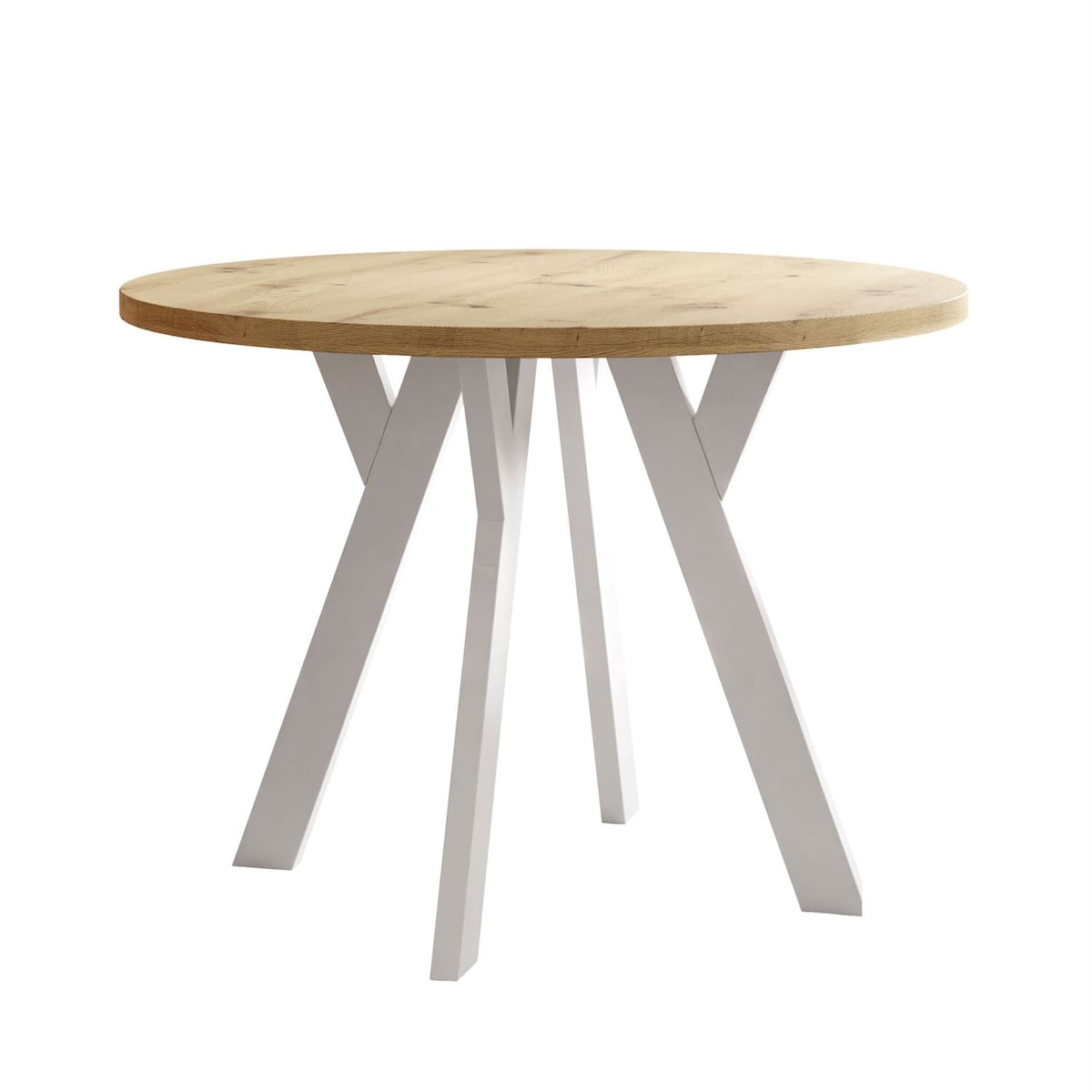 Okrągły stół rozkładany VOLTA LOFT, nogi białe, blat dąb artisan