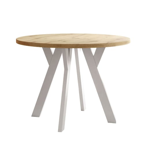 Okrągły stół rozkładany VOLTA LOFT, nogi białe, blat dąb artisan