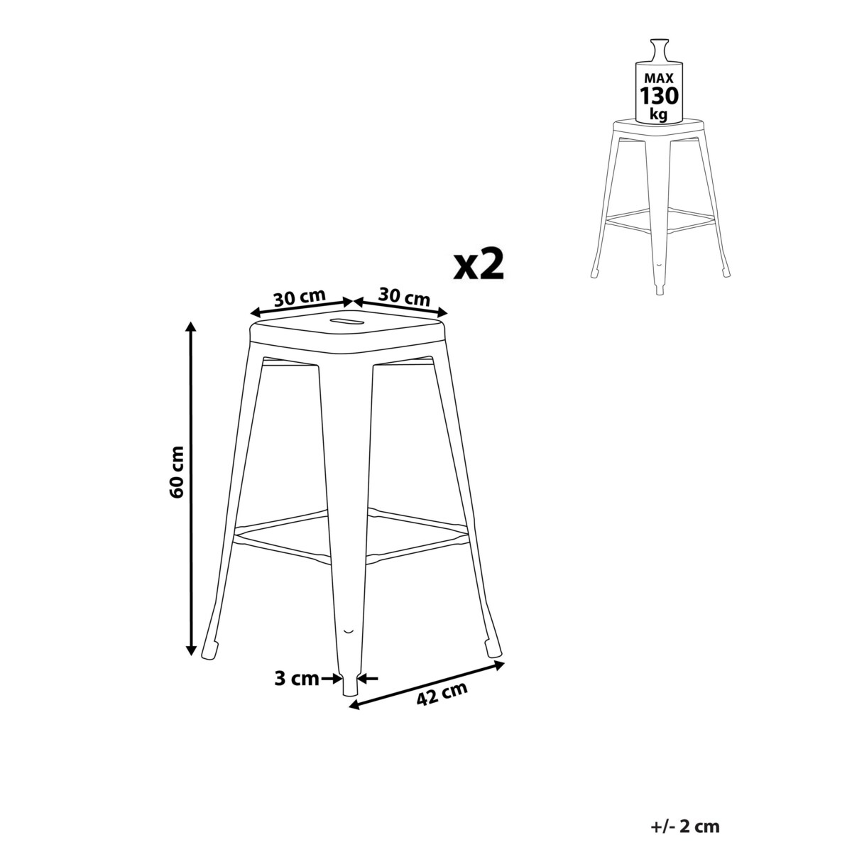 Zestaw 2 stołków barowych stalowych 60 cm różowy CABRILLO