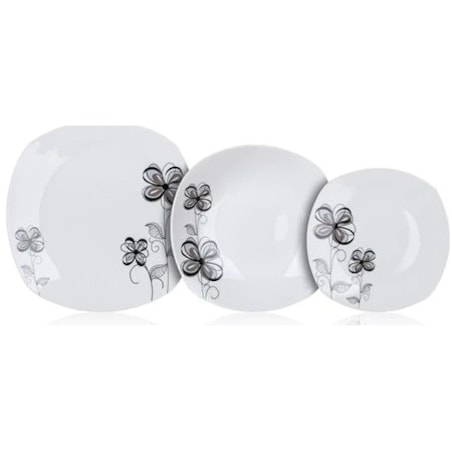 KOMPLET OBIADOWY 6 osób TALERZE KWADRATOWE kwiaty na obiad prezent jadalnia
