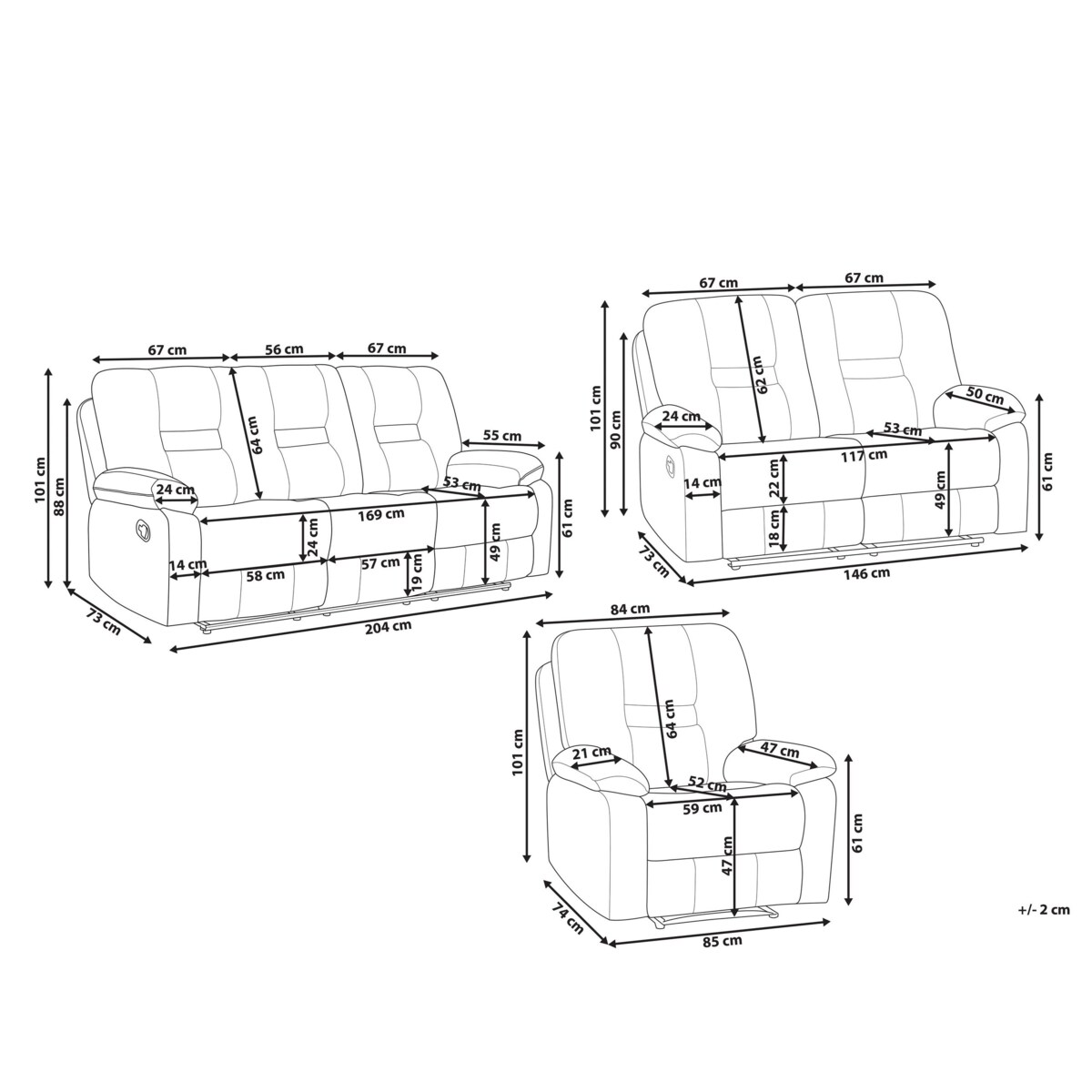 Komplet wypoczynkowy z manualną funkcją relaksu BERGEN Beżowy dla 6 osób